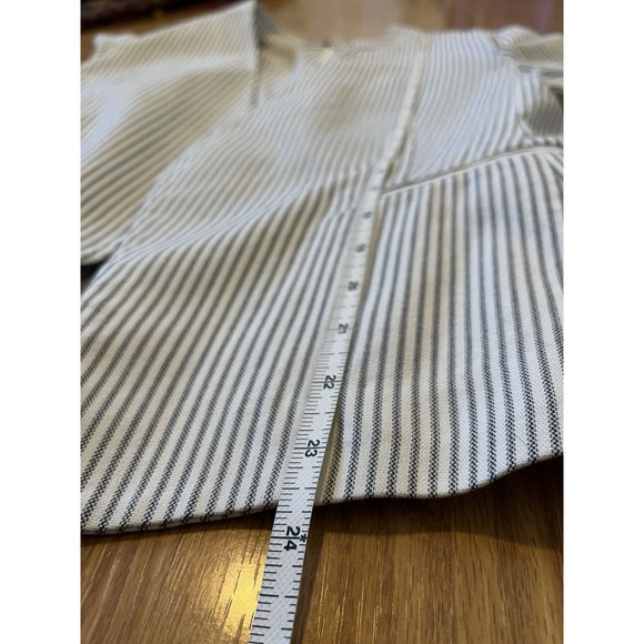 Theory White Navy Pinstripe Lanai Canvas Open Front Blazer Size 10 - Picture 8 of 8